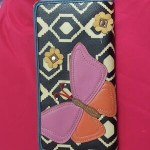 Relic Vegan Leather Embroidered Butterfly Zip Around Wallet